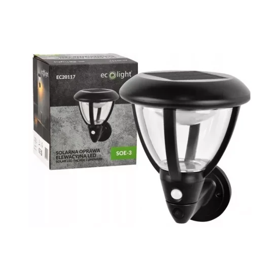 EcoLight Napelemes fali lámpa mozgásérzékelővel és alkonykapcsolóval SOE-3