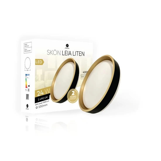Skön Leia Liten 24 W-os ø330 mm kerek natúr fehér fekete-arany színű mennyezeti lámpa IP20-as védettségű