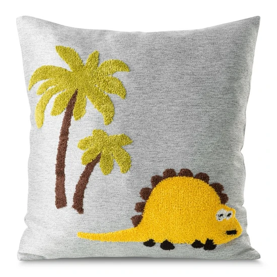 dino1-puha-gyerek-parnahuzat-himzett-dinoval-szurke-sarga-45-x-45-cm