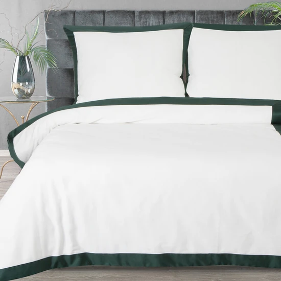 Reina25 pamut-szatén ágyneműhuzat kontrasztos szegéllyel Fehér/zöld 220x200 cm - 70x80 cm 2db