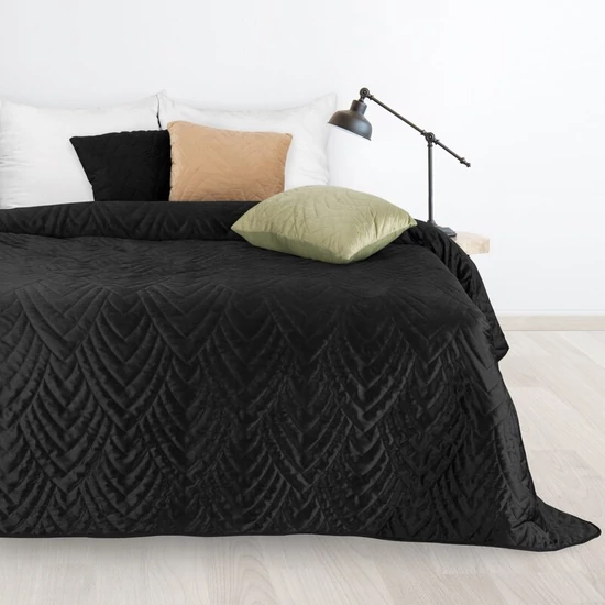 Luiz6 bársony ágytakaró fényes márvány hatású mintával Fekete 170x210 cm