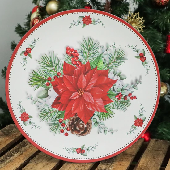 Dekor tányér mikulásvirágos fehér 33 cm