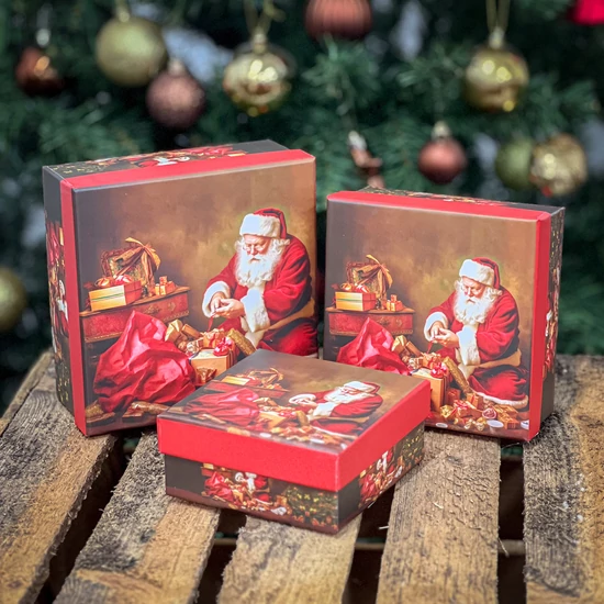Mikulásos ünnepi doboz szett 3 db-os négyzet alakú 15x15x7