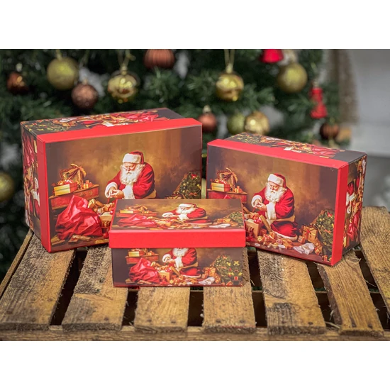 Mikulásos ünnepi doboz szett 3 db-os szögletes 22x13x10 cm