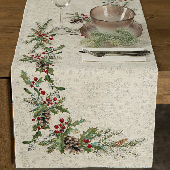 Gobelin karácsonyi asztali futó zsenília fonalból Szürke 50x110 cm +/-5% Gobelin karácsonyi asztali futó zsenília fonalból Szürke 50x110 cm +/-5%