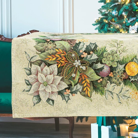 Advent karácsonyi koszorús gobelin asztalterítő 96x100 cm arany lurex
