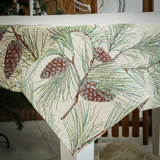Fenyőerdő tobozos gobelin asztalterítő 137x240 cm ezüst lurex