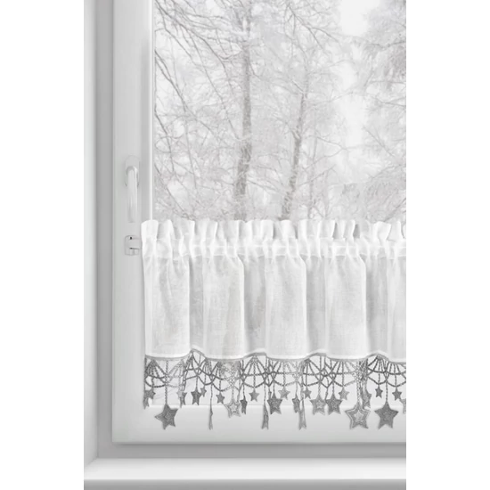 Xmas2 vitrázs függöny szürke csillagos Fehér 30x150 cm