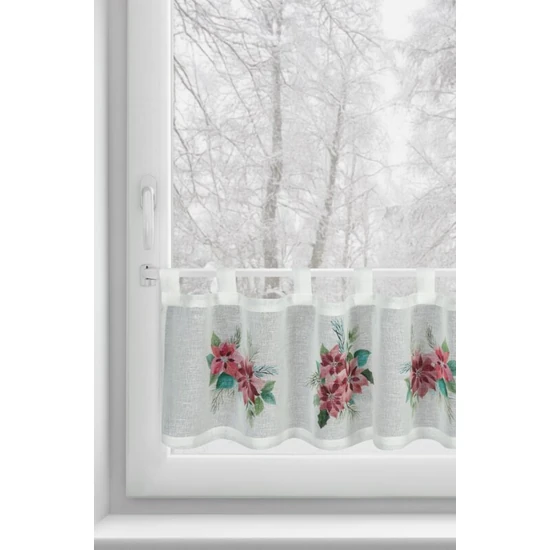Xmas3 vitrázs függöny mikulásvirágos Fehér 30x150 cm