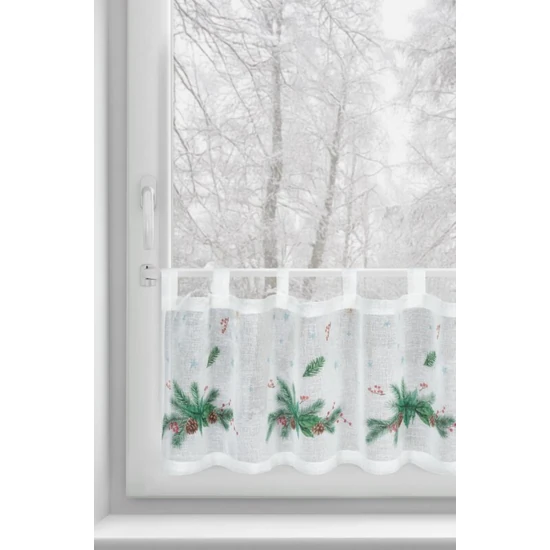 Xmas4 vitrázs függöny fenyőágas Fehér 30x150 cm