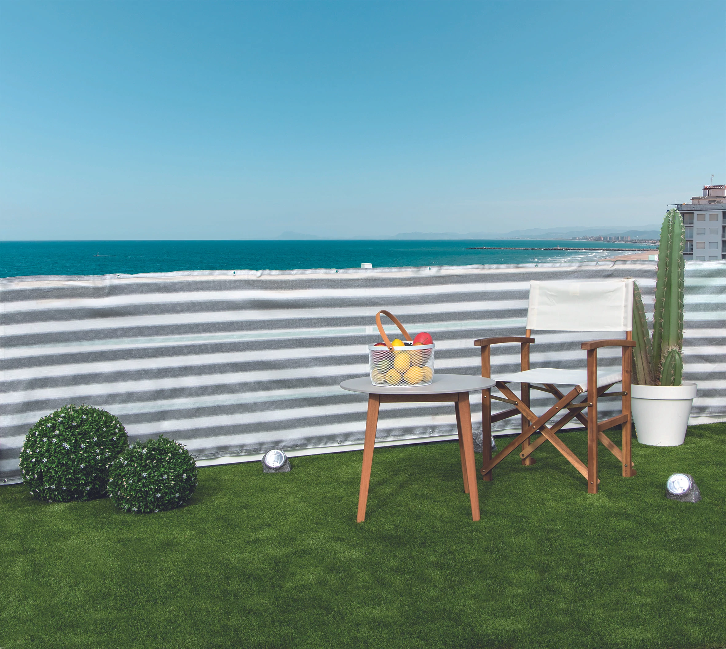 BALCONY EASY - Hangulatos erkélyháló fűzőlyukakkal 0,9 x 5 m szürke-fehér