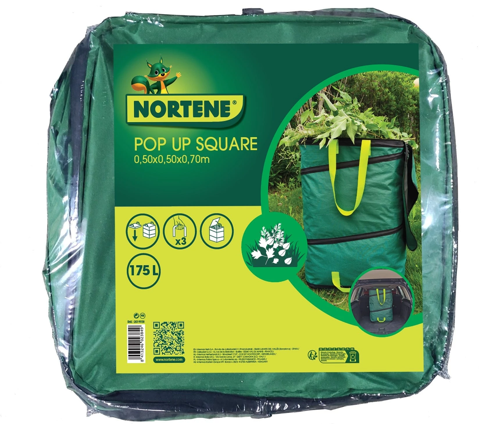 Pop Up Square - Négyzet alakú, felugró lombgyűjtő zsák zöld 50x50x70cm