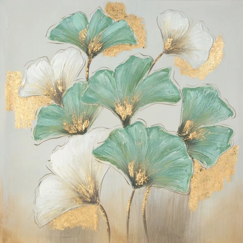 Ginkgo biloba festmény 582a Türkiz/arany 60x60 cm