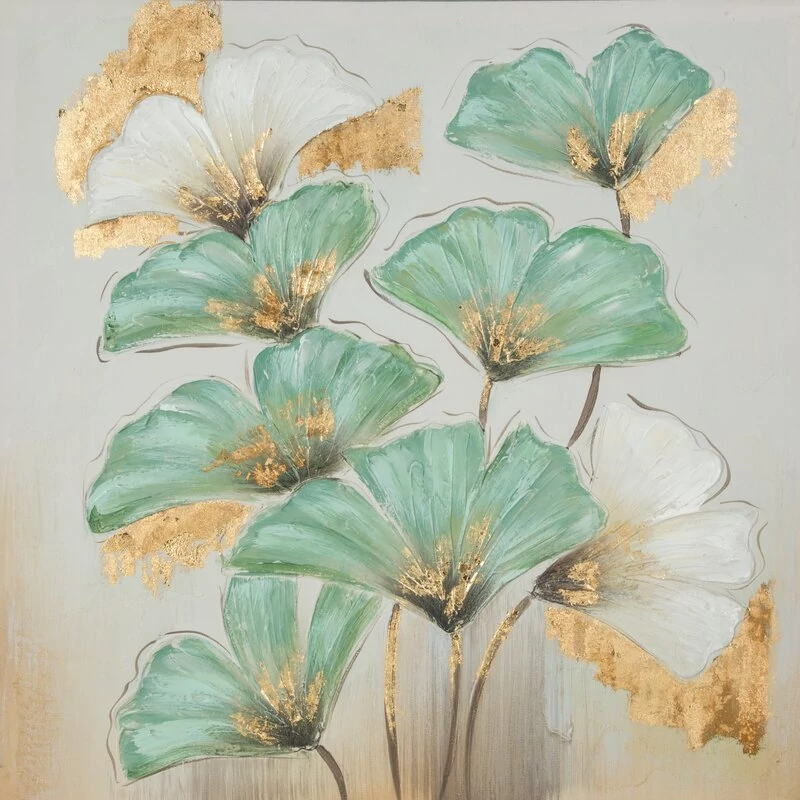 Ginkgo biloba festmény 582b Türkiz/arany 60x60 cm