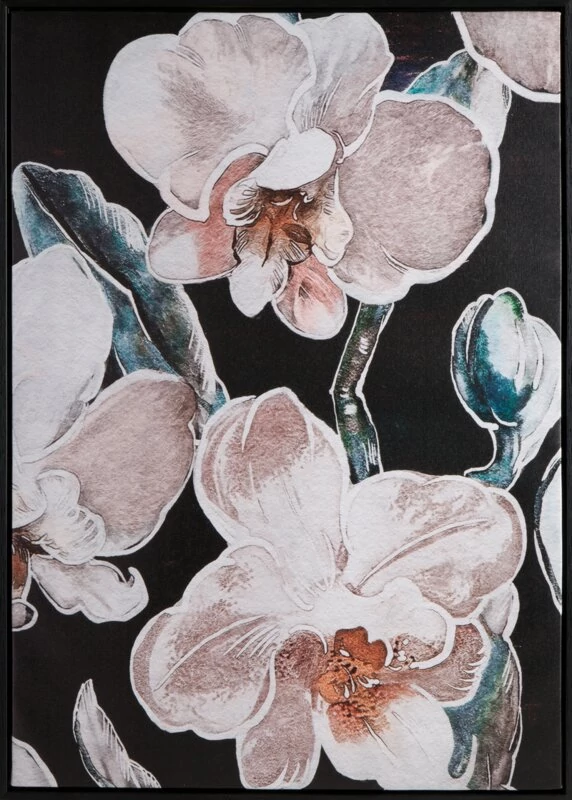 Orchidea kézzel festett falikép 638b kerettel Fekete 50x70 cm