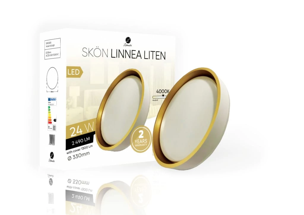 Skön Linnea Liten 24 W-os ø330 mm kerek natúr fehér fehér-arany színű mennyezeti lámpa IP20-as védettségű