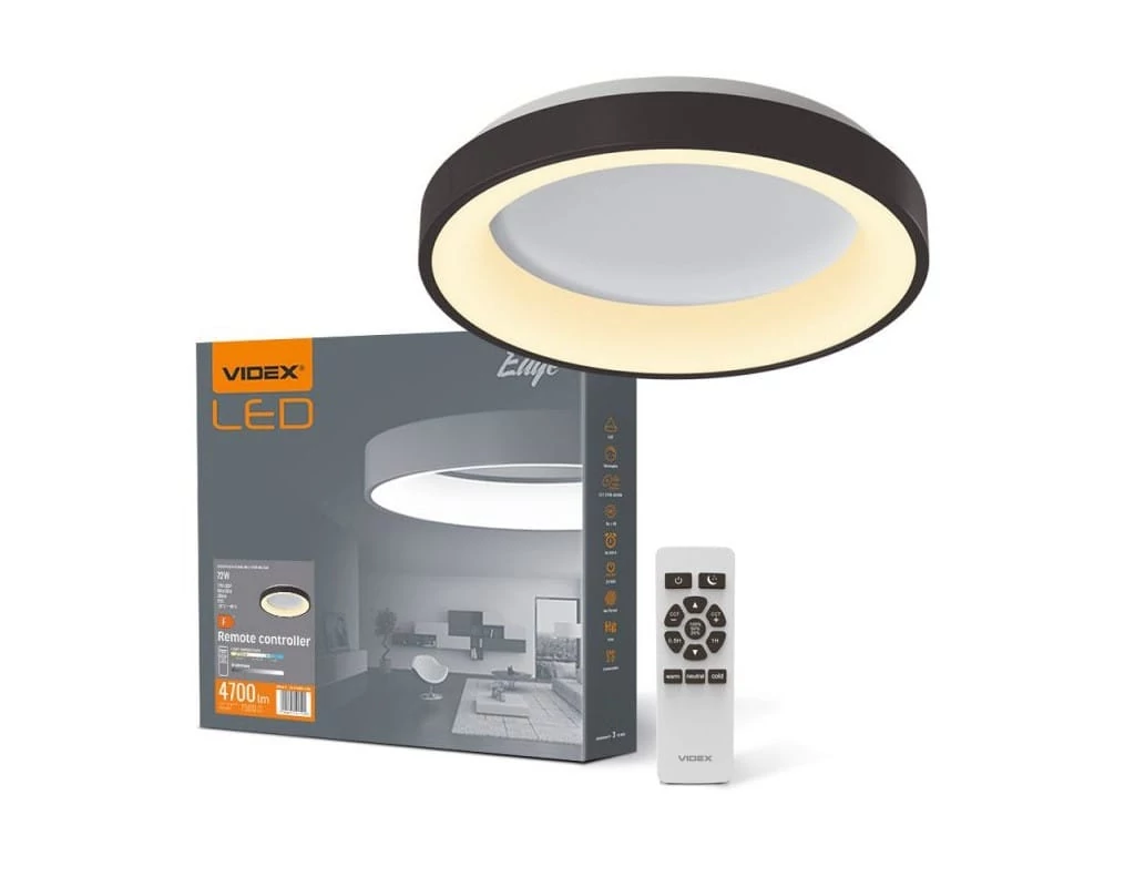 Videx Led Edge 72 W-os ø450mm fekete LED távirányítós mennyezeti lámpa