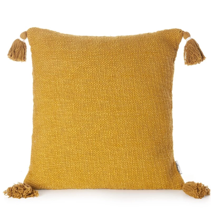 Kimi boho stílusú párnahuzat bojtokkal Mustársárga 45x45 cm