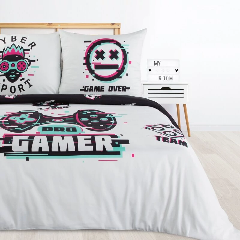 Gamer  ágyneműhuzat gyermek pamut Fehér 140x200 cm - 70x80 cm 1db